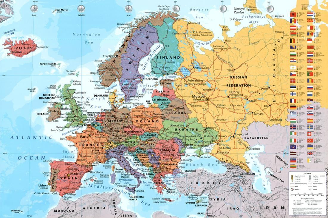 Political Map of Europe Art Print Poster 12x18 inch 