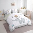 thumbnail image 3 of Feelyou Teens Cartoon Elephant Bedding Comforter Set 7 Pieces, Kawaii Zoo Animal Full Bedding Set, Grey Striped Geometric Reversible Fitted Sheet Flat Sheet, Luxury Bedroom Decor, 3 of 7