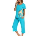 thumbnail image 4 of HAHDAXIA Womens Pajama Set Cotton Capri Pant Pyjama Short Sleeve Sleepwear Summer Pjs, 4 of 7