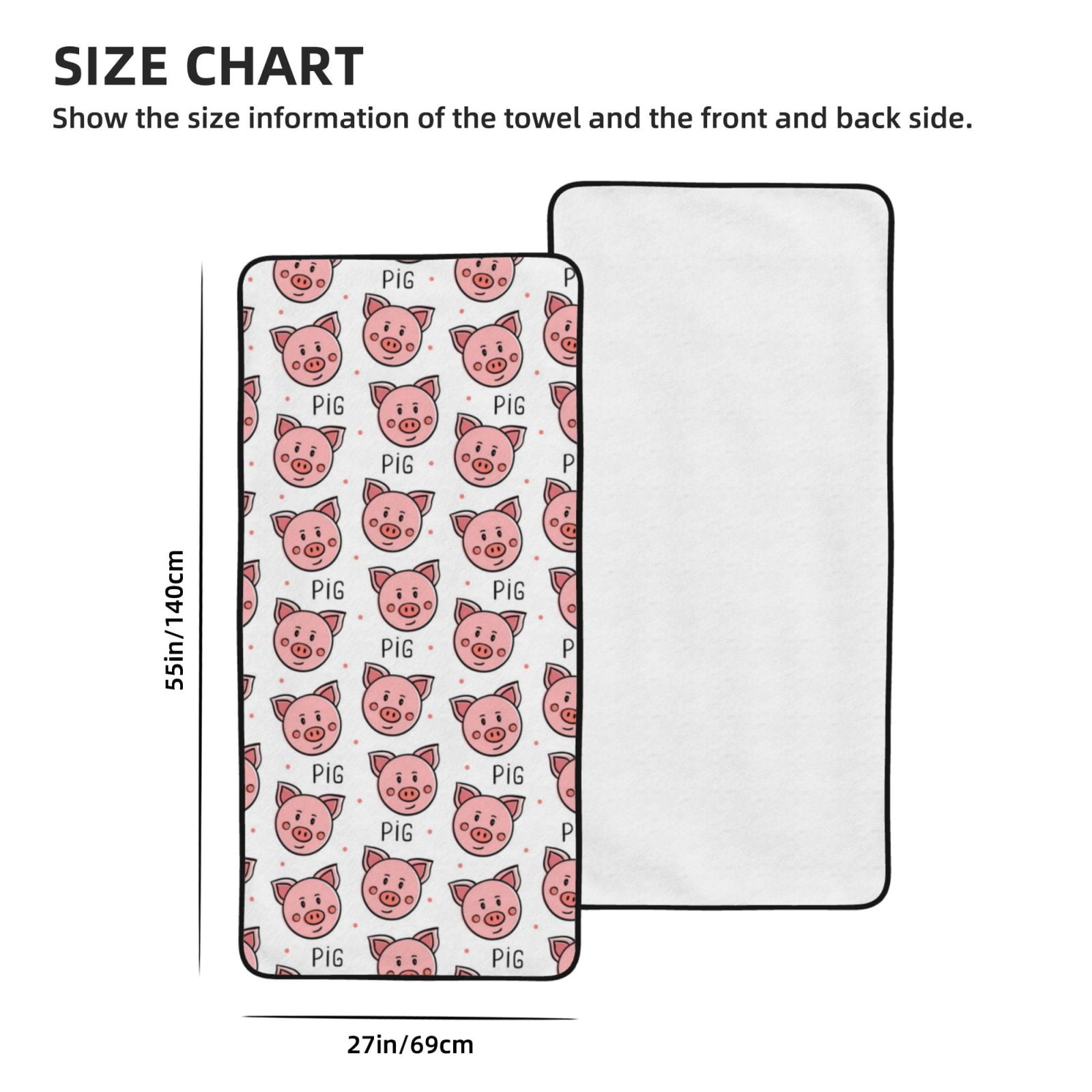 Cotton Bath Towels for Bathroom - Cute Pink Pig Face Microfiber Quick Dry Towels for Body Bath Sheets, Personalized Beach Towel, Soft Shower Towels for Travel Home Beach 27*55in