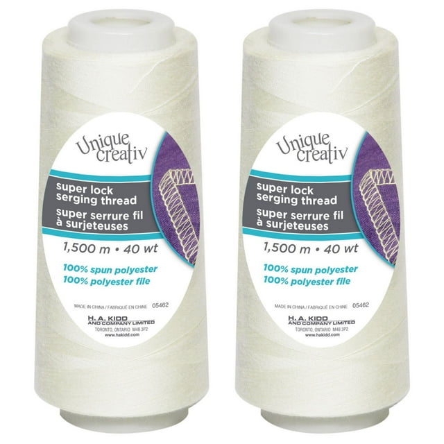 UNIQUE CREATIV TRULOCK Serging Thread — 100% Polyester, 40 wt, 1500 m Cone for Overlock Machines