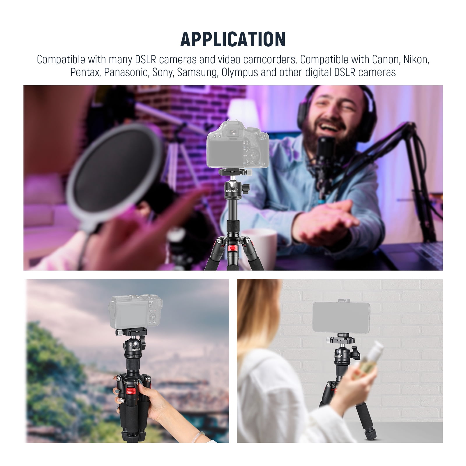 Neewer TP-AAM521 20" Mini Tripod - 360° Ball Head, 11lb Load, w/Quick Shoe Plate, for DSLR/Camcorder