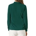 thumbnail image 4 of MODA NOVA Junior's Solid Long Sleeve Pleated Tie Neck Shirt Dark Green S, 4 of 6
