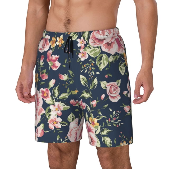 Balery Vintage Floral Bañador para hombre, shorts de playa de secado rápido con entrepierna y forro de compresión-3X-Large