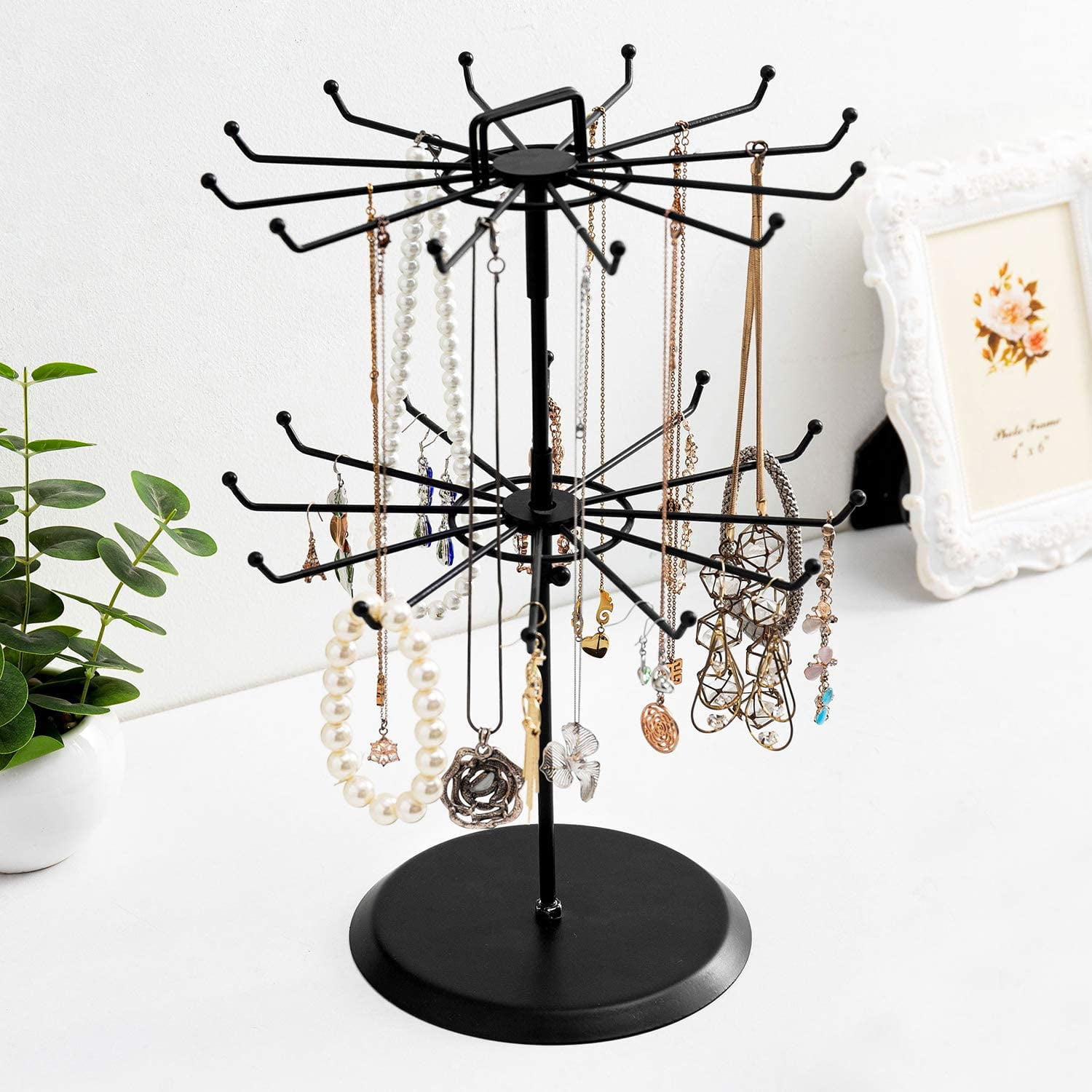 MyGift Jewelry Organizer Tower, Bracelet Display Stand, Black Metal