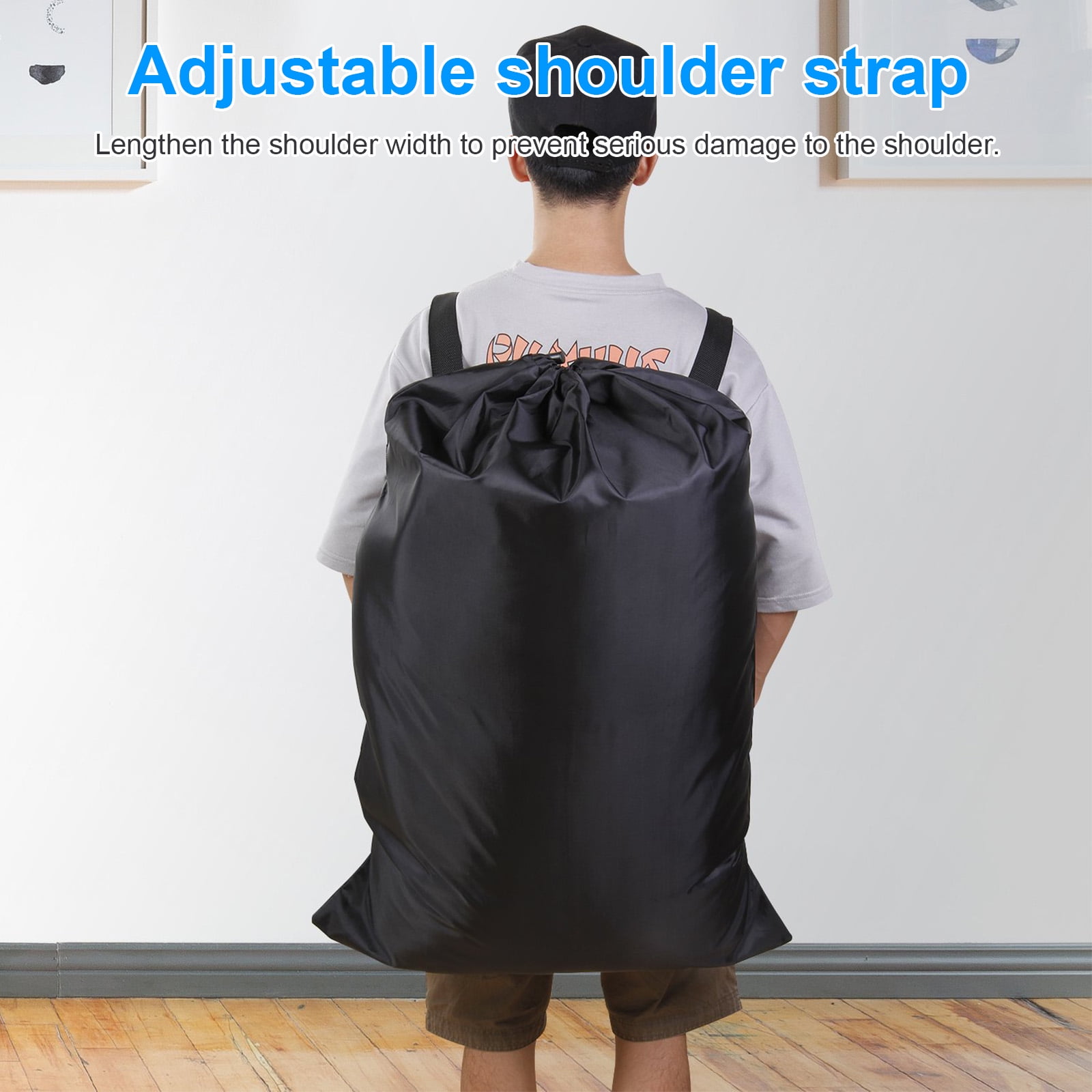 OUDXVEE Black Laundry Bag Backpack Extra Large 115L Durable Clothes Hamper with Adjustable Shoulder Straps and Drawstring Closure Heavy Duty Laundromat Bag