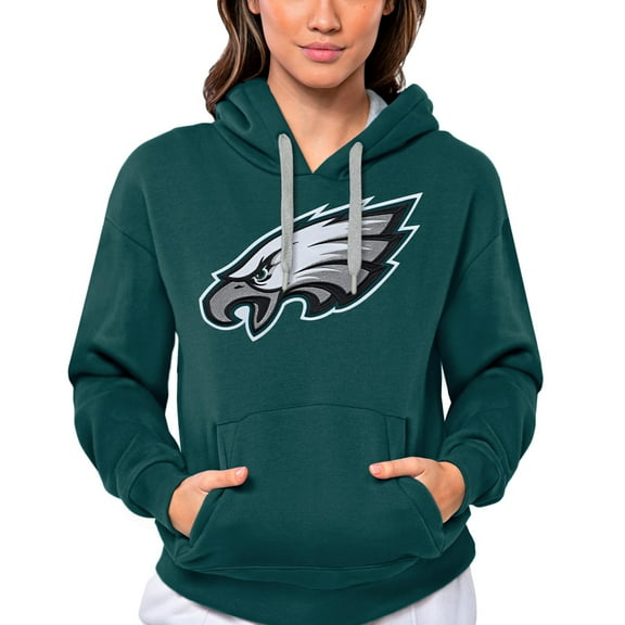 Women's Antigua Midnight Green Philadelphia Eagles Victory Logo Pullover Hoodie
