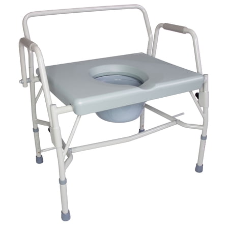 DMI Drop-Arm Bedside Commode, Extra-Wide Seat, 500 lb Capacity, Portable Toilet Chair with Bucket and Adjustable Legs