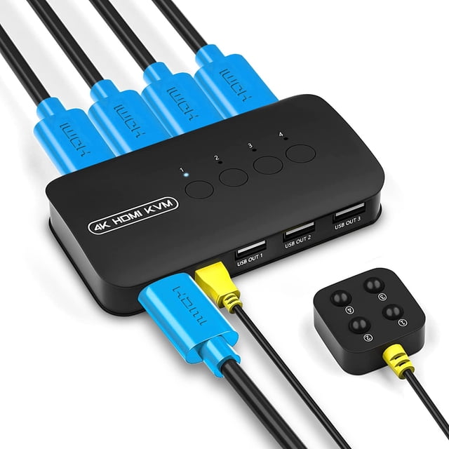 Conmutador KVM DGODRT de 4 puertos HDMI USB 4K @30Hz para 4 ordenadores