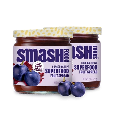 Smash Foods Grape Jam, No Sugar Added, Low-Calorie, Vegan (2 Jars)