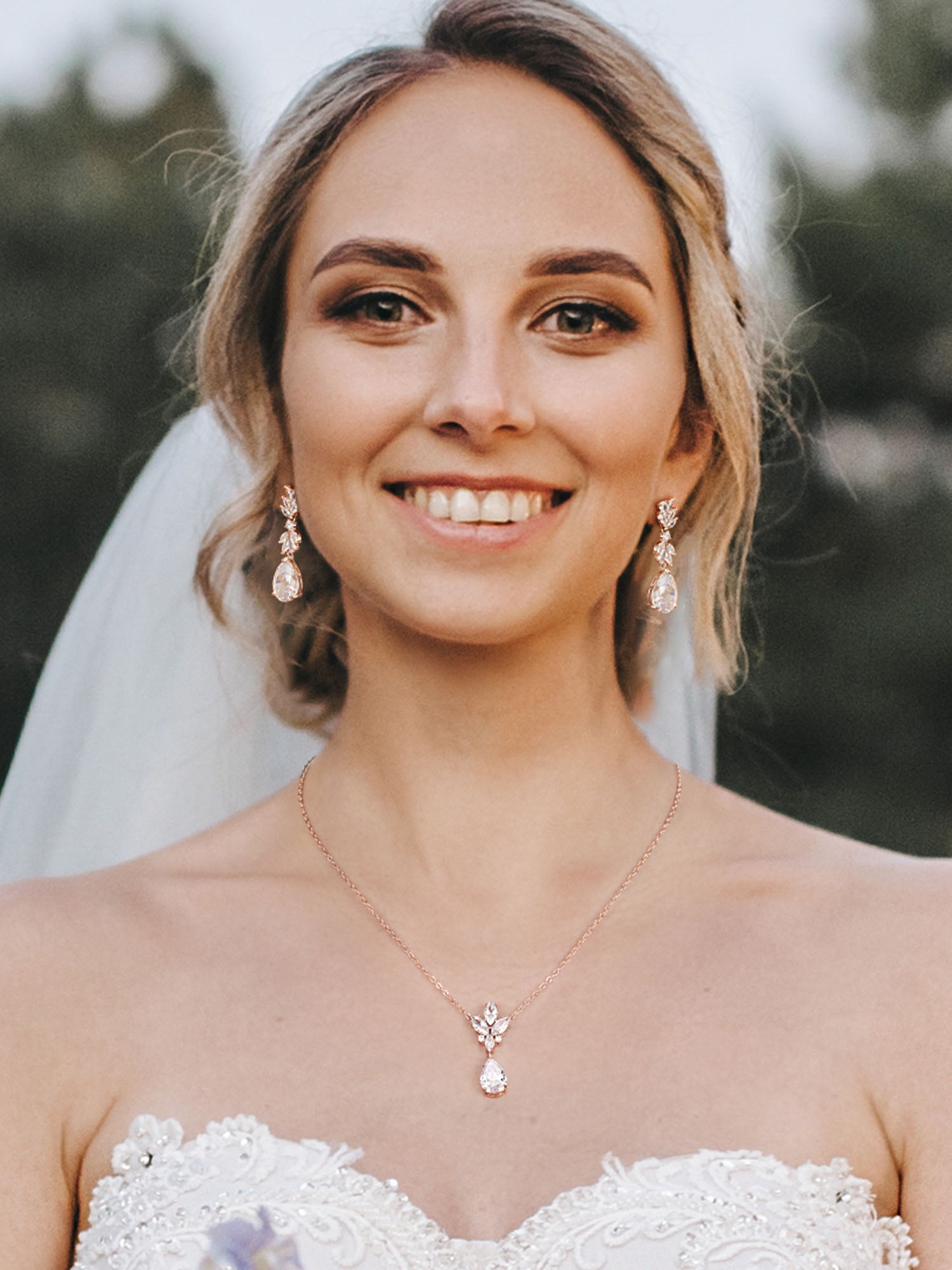 SWEETV Teardrop Cubic Zirconia Jewelry Set - Necklace & Earrings For Bride, Bridesmaid, Wedding, Prom - View #8