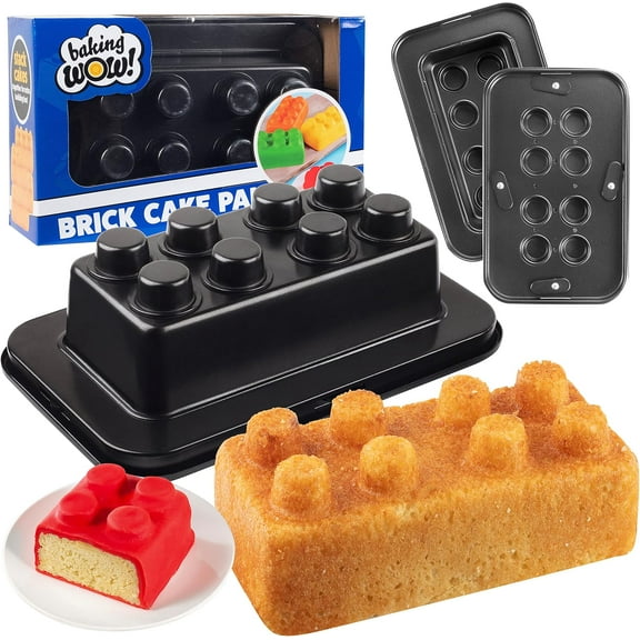 Brick Building Cake Pan Mold- Build, Decorate, Even Stack 9" 3D Shaped Cakes - Baking Activity Treat for Kid, Adult Birthday Parties, Celebration Gift, Easy to Use Non-Stick Oven Bakeware, Fun Gift