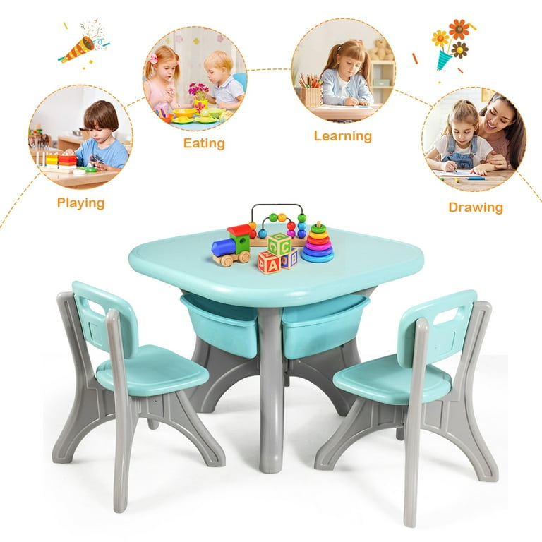 INFANS Kids Table and Chair Set with Paper Roll, Wooden Lift-top Desk