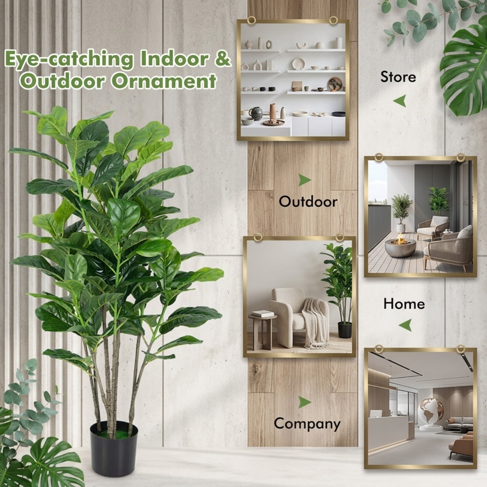 Vebreda Artificial Plant Decor, 51 Inches 2-Pack Artificial Fiddle Leaf Fig Tree for Indoor and Outdoor, Vivid and Full Appearance