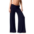 thumbnail image 4 of Womens Pants Coral Fold Over Yoga Pants On Solid Wide Leg Loose Fit Pants With Ruched Waist For Yoga Sports Everyday Athletic Seamless Summer Wide Leg Yoga Pants For Women Navy XXL, 4 of 7