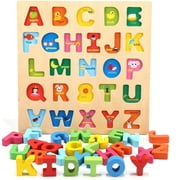Wooden 26 Alphabet Letters, ABC Puzzles Board for Toddlers 3-5 Years Old,Educational Toys Baby Learning Uppercase Alphabet Jigsaw Game for Boy and Girl Gifts
