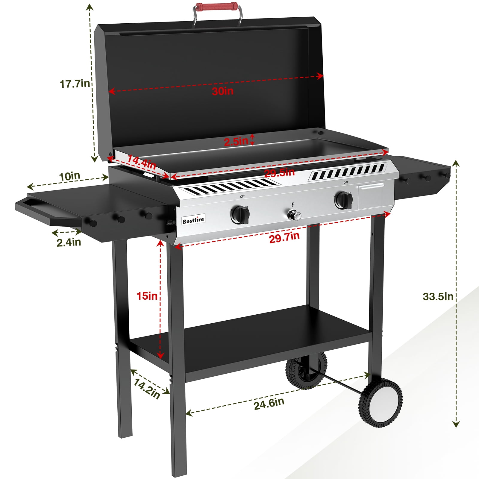 Frizi 2 Burner Gas Stove with Griddle, 150,000 BTU Propane Stove with Auto Ignition & Regulator, High-Pressure, Cast Iron