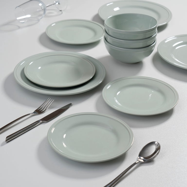 Mainstays Darby 12-Piece Stoneware Dinnerware Set Green - Walmart.com