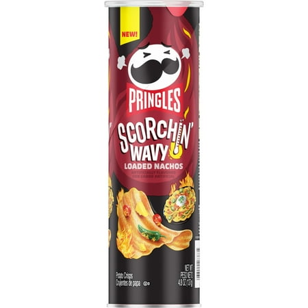 Pringles Scorchin' Wavy Loaded Nachos Potato Crisps Chips, Lunch Snacks, 4.8 oz