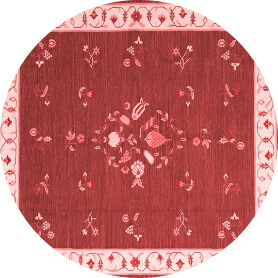 Ahgly Company Indoor Round Abstract Red Contemporary Area Rugs, 8' Round