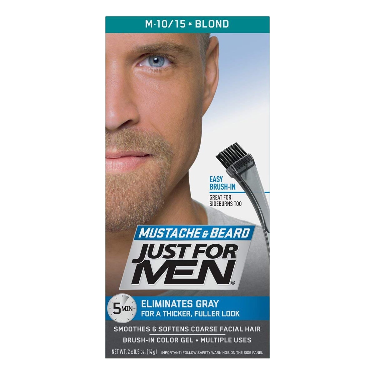 Just For Men Mustache and Beard Brush-In Color Gel, Blond M-10/15, 1 ea, 2 Pack