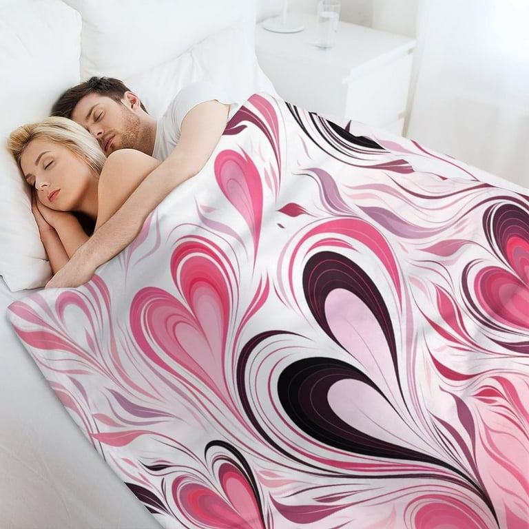 Bed Throw Blanket Valentines Day Hearts Print Soft Flannel Cozy Blankets Romantic Valentine Themed Gifts Blanket 60