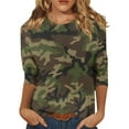 thumbnail image 2 of SAATLERI Womens Dressy Tops 3/4 Length Sleeve Tops for Women Summer Crew Neck Tshirts Camo Printing Loose Casual Blouses Fashion 2025, 2 of 5