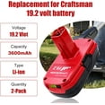 thumbnail image 3 of 4 Packs 3.6Ah Diehard 19.2V C3 Battery Replacement for Craftsman 19.2 Volt Battery Li-ion Compatible with Craftsman 315.pp2011 315.pp2020 315.113753 130279005 1323903 11375 315.115410 Batteries(Red), 3 of 5