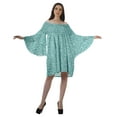 thumbnail image 4 of Moomaya Turquoise Green Womens Off Shoulder Summer Beach Dress Cotton Vacation Dress With Bell Sleeves - S, 4 of 7