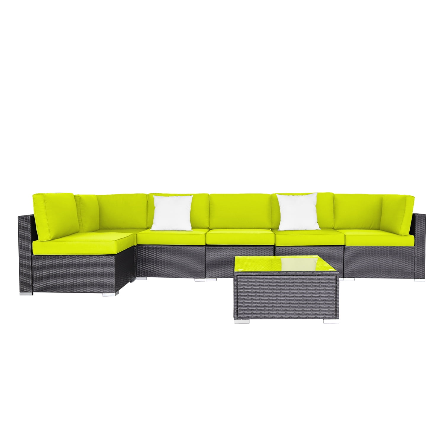 EXCITED WORK 7 Pieces Patio Sofa PE Rattan Outdoor Wicker (GREEN) Patio