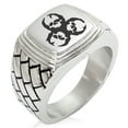 thumbnail image 1 of Stainless Steel Zombie Skull Biohazard Geometric Pattern Step-Down Biker Style Polished Ring, 1 of 1
