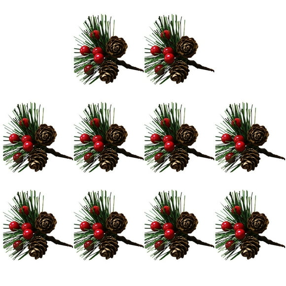 10PCS Christmas Branches Pine Cone Berry Cute Artificial Branches Fake Stems