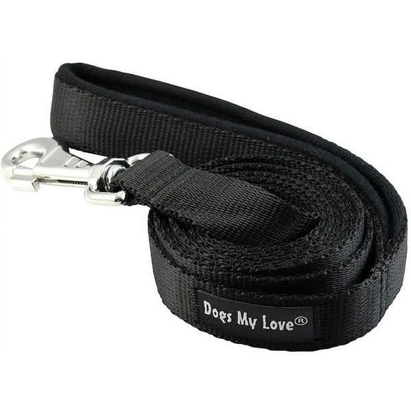Dogs My Love 4ft Long Neoprene Padded Handle Nylon Leash 4 Sizes Black (XLarge - 1" Wide)