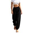 thumbnail image 2 of Barrel Leg Pants for Women Baggy Wide Leg Pants Linen High Waisted Balloon Pants Summer Palazzo Elastic Waist Trousers with Pockets Black S, 2 of 6
