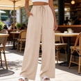thumbnail image 2 of Nhthy Women's Summer Casual Straight Leg Long Pants, Solid Loose Fit Breathable Full Length Trousers for Everyday Outfits Beige M, 2 of 9