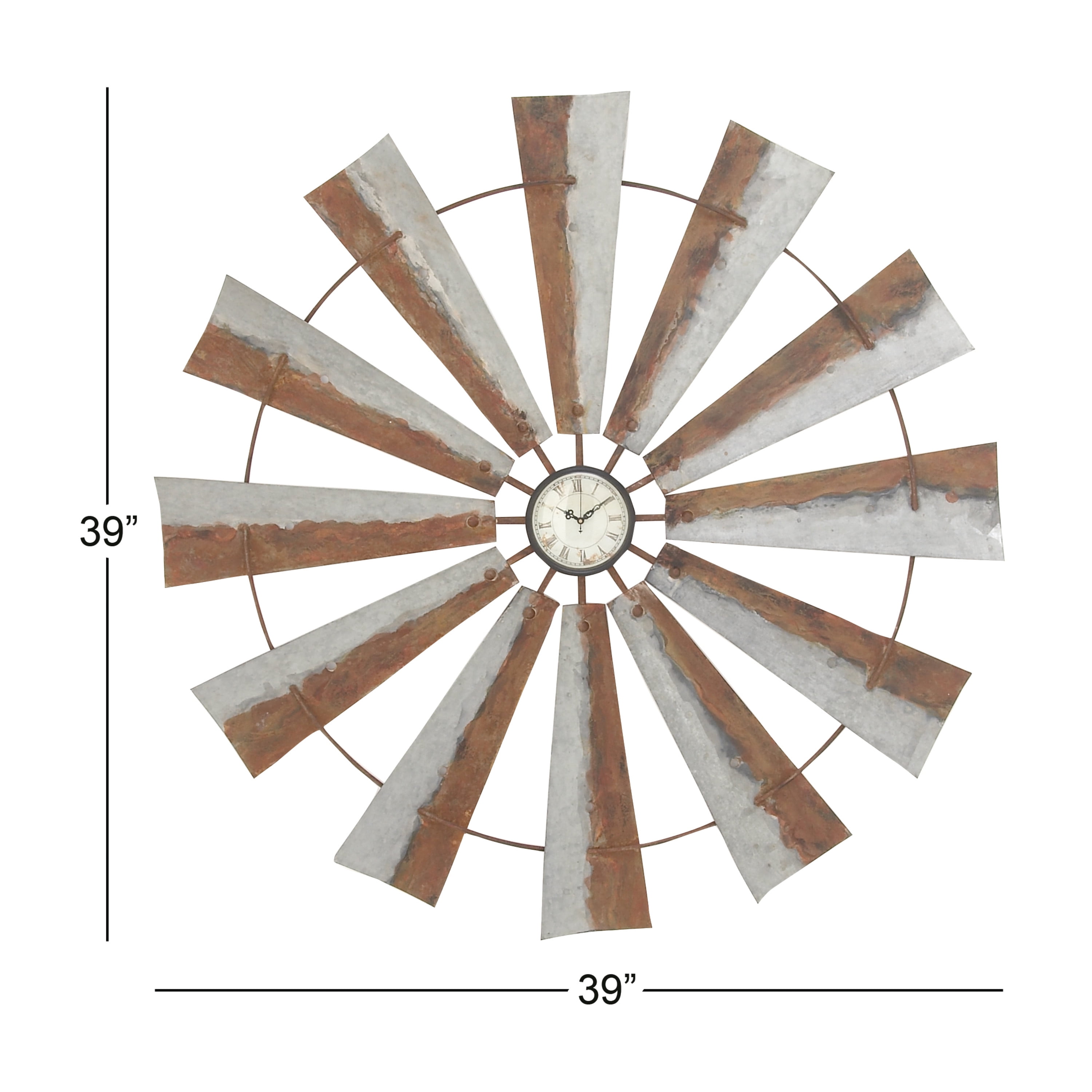 DecMode Indoor 39"D Grey Analog Round Farmhouse Wall Clock