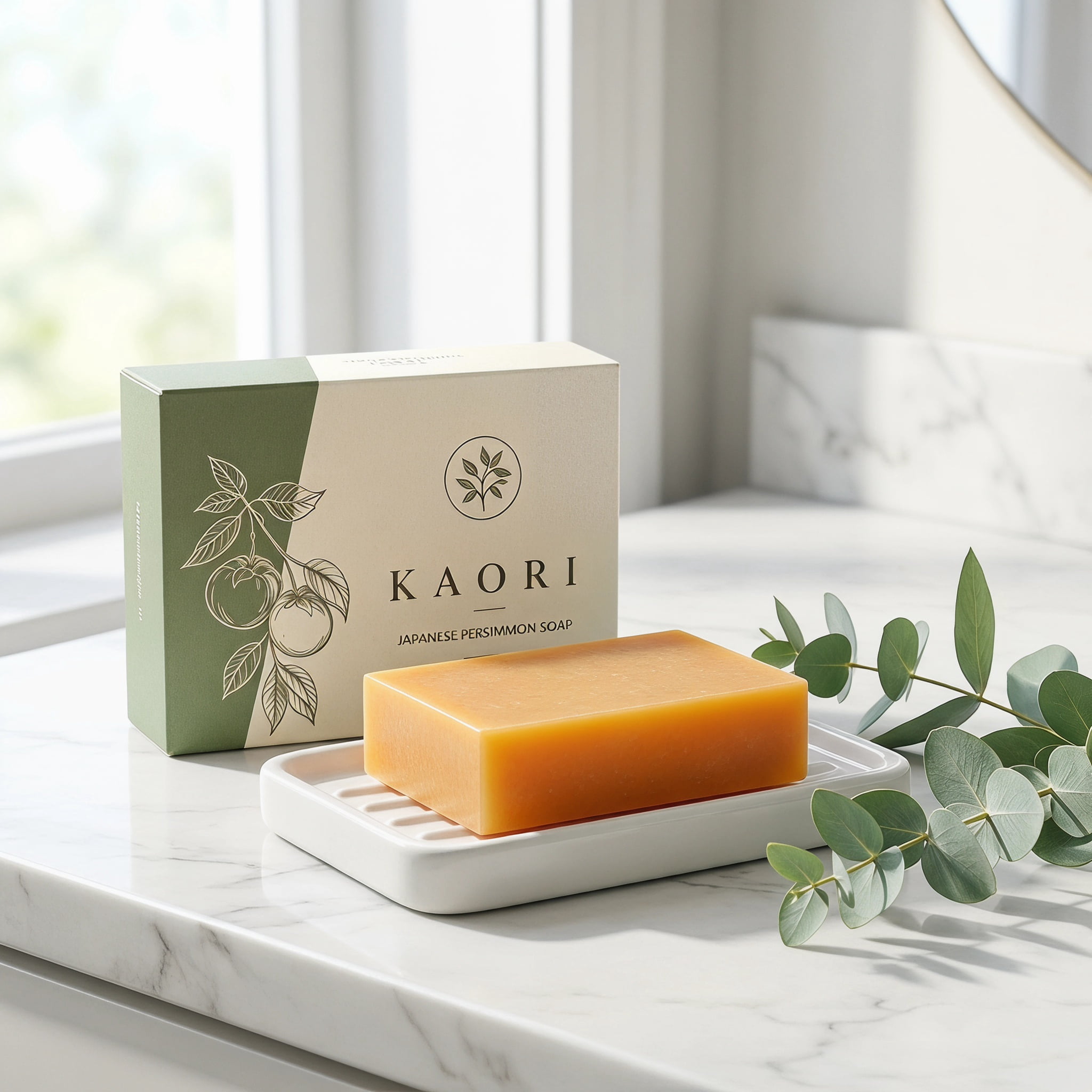 Kaori Persimmon Soap – Natural Deodorizing Bar for Mature Skin, Moisturizing Body Wash for Old People Smell, Purifying with Persimmon Extract – For Men & Women (1PCS)