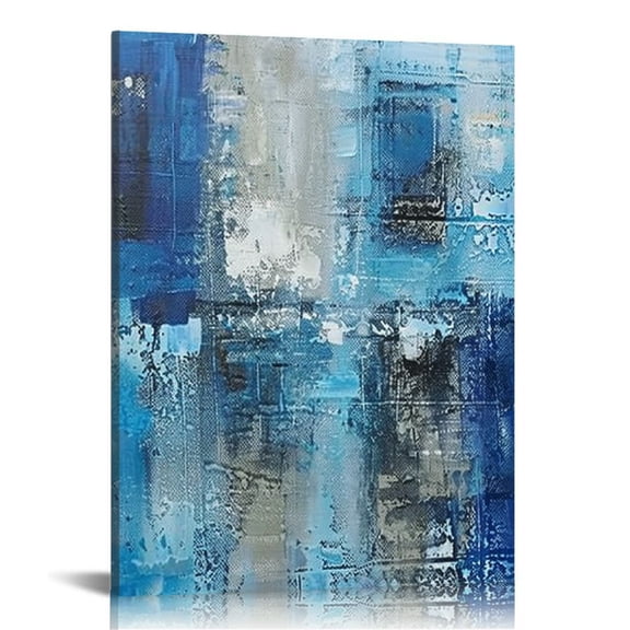 JEUXUS Abstract Canvas Wall Art for Living Room Large Size, Modern Abstract Blue & White Artwork Painting Picture for Bedroom Office Home Wall Decorations 12x16 in