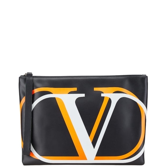 Pre-Owned Valentino V Clutch Bag Black Multicolor Leather Men's (Good)