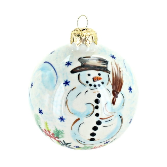 Blue Rose Polish Pottery Little Snowman Large Christmas Ball