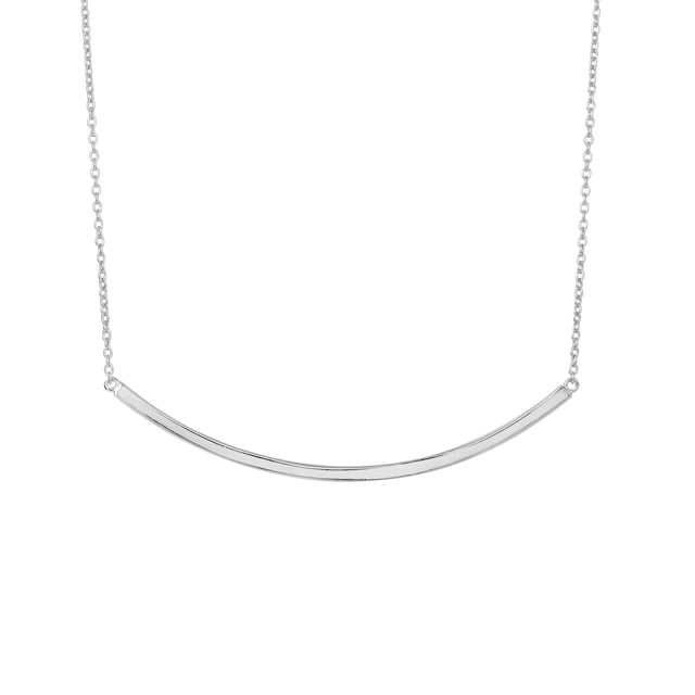 Sterling Silver Long Flat Curved Bar Pendant Necklace 18 Inches