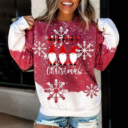 

jsaierl Oversized Sweatshirt for Women Funny Graphic Christmas Sweatshirt Round Neck Long Sleeve Cute Tops for Women Skin-Friendly Sweatshirts for Holiday