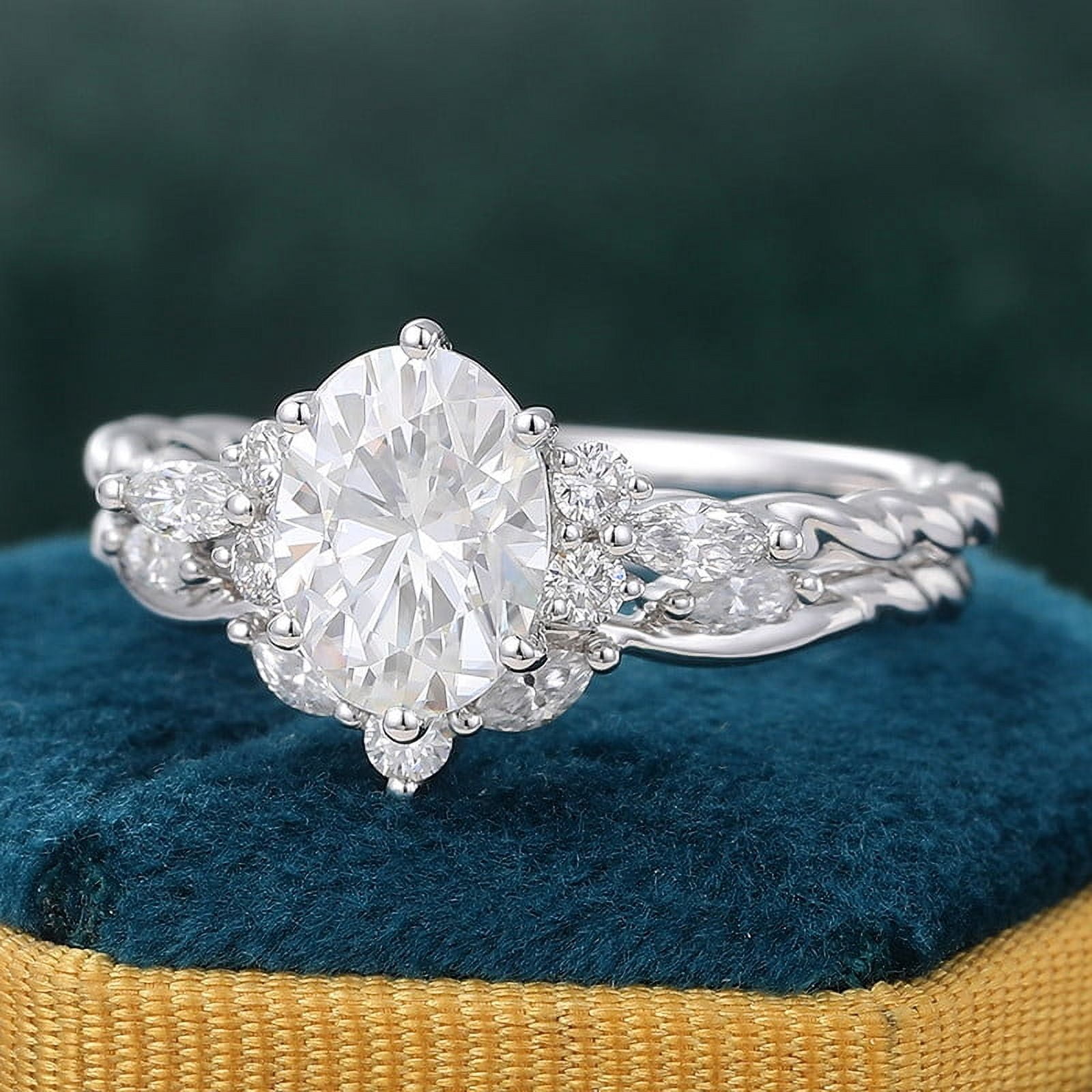 Spot Jewelry Brilliant 2.2 Ct Round Cut Diamond Ring - Silver 14K White Gold Plated Rings for Her - Solitaire with Accent Diamond Rings for Women - Engagement wedding Diamond Rings for Women