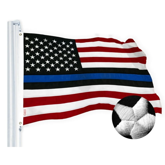 G128 Blue Lives Matter Police Flag 3x5 ft, Embroidered Spun Polyester with Brass Grommets for Indoor or Outdoor Use