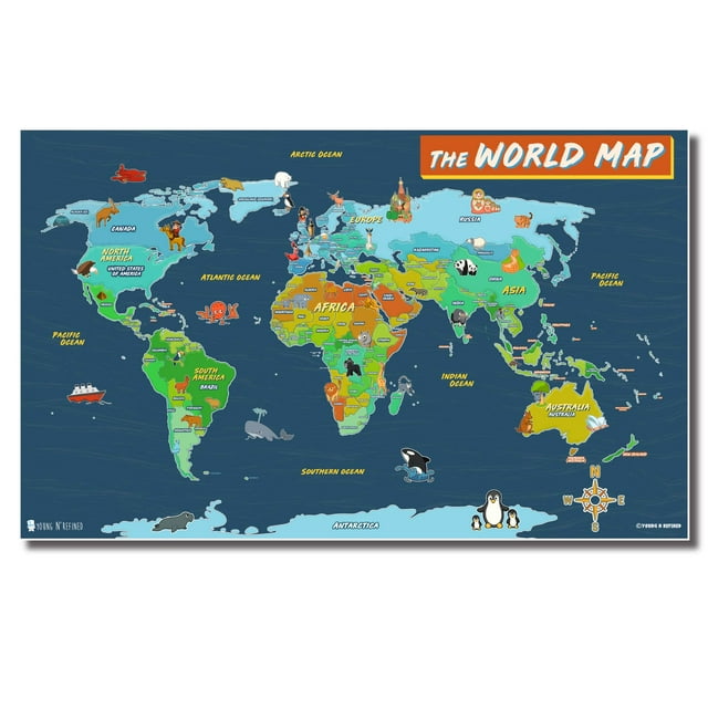 The World maps for Kids Wall Poster Large Laminated (18x30) Young and Refined