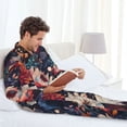 thumbnail image 6 of Naloa Colorful Flower Peacock Men’s Pajamas Set - Long Sleeve Button Down Sleep Shirt and Pajama Bottoms Sleepwear Set-Medium, 6 of 7