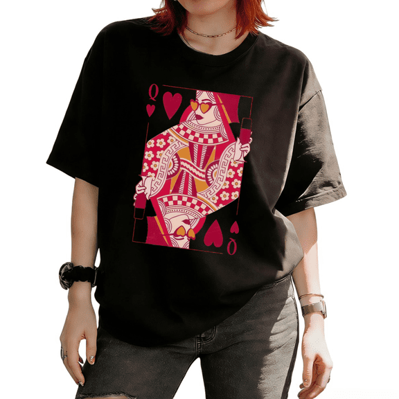 Cozymy Women's Modern Boho Card Queen with Sunglasses Graphic Short Sleeve T-Shirt Fashion and Breathable Tees Tops