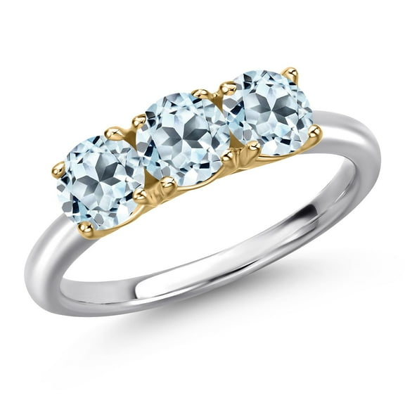 Gem Stone King 925 Silver and 10K Yellow Gold Sky Blue Topaz Engagement Ring for Women | 2.10 Cttw | Round 5MM | Gemstone November Birthstone | Size 6