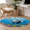 thumbnail image 5 of Funny Panda Diving Round Living Room Rugs 4 ft, Seafloor Corals Fish Oceans Modern Washable Area Rug with Non-Slip Sturdy Edge Binding Round Carpet for Entryway Kitchen Bedroom Bathroom, 5 of 9