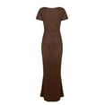 thumbnail image 4 of Summer Saving Wycnly Womens Dresses Evening Party Prom Sexy Slim Mermaid Long Dresses Solid Round Neck Short Sleeve Maxi Summer Dress Brown s Under $5, 4 of 4
